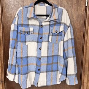 SHEIN-Women's Blue Fleece Like Button Down Shirt or‎ Jacket Size 5X